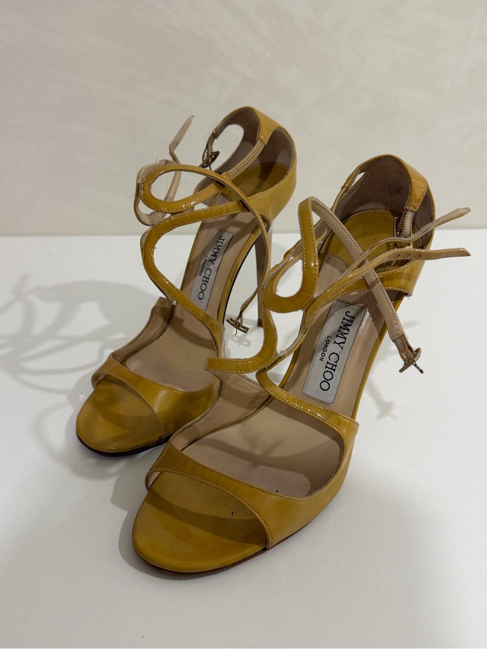 Jimmy Choo Yellow Strappy Patent Leather Heels